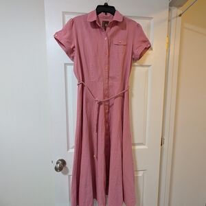 Duck Head Pink Cotton/Linen Button-Up Midi Dress Sz 14